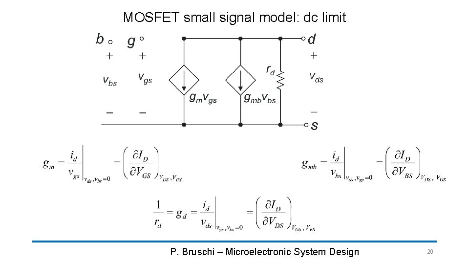 MOSFET small signal model: dc limit P. Bruschi – Microelectronic System Design 20 