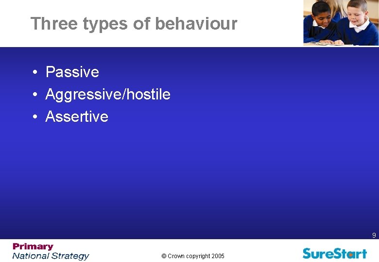 Three types of behaviour • Passive • Aggressive/hostile • Assertive 9 © Crown copyright