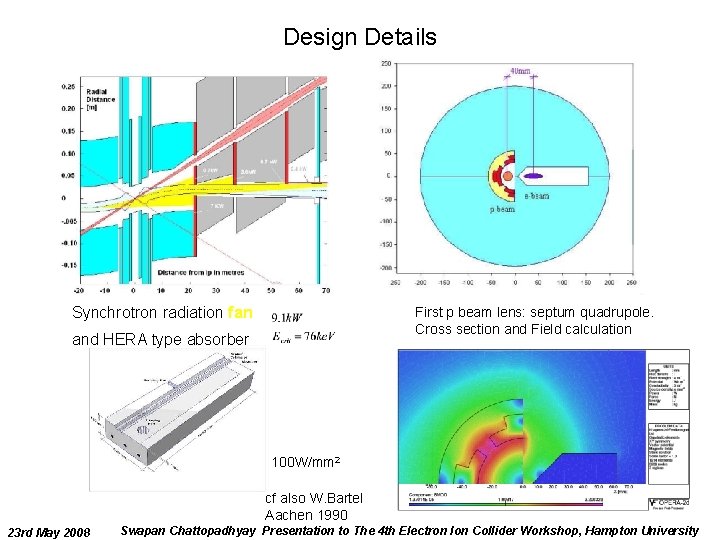 Design Details Synchrotron radiation fan First p beam lens: septum quadrupole. Cross section and