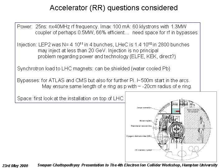 Accelerator (RR) questions considered Power: 25 ns: nx 40 MHz rf frequency. Imax 100