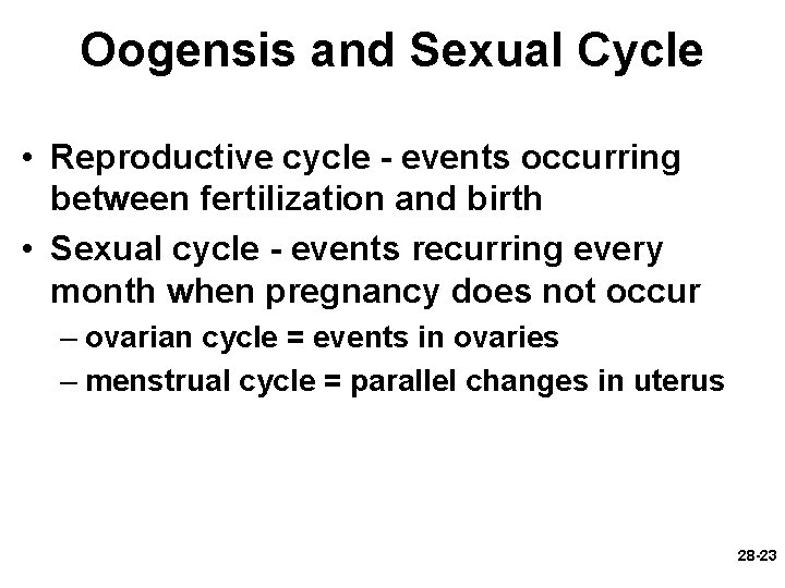 Oogensis and Sexual Cycle • Reproductive cycle - events occurring between fertilization and birth Oogensis and Sexual Cycle • Reproductive cycle - events occurring between fertilization and birth