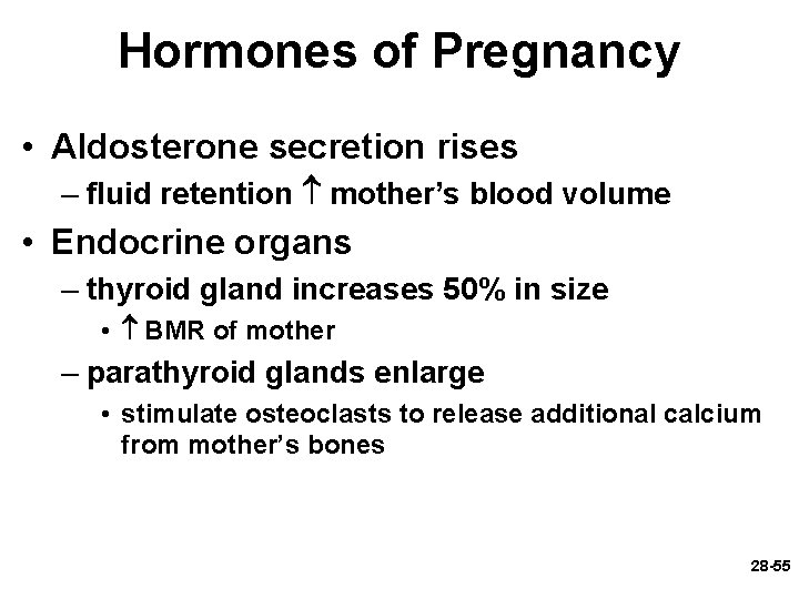 Hormones of Pregnancy • Aldosterone secretion rises – fluid retention mother’s blood volume • Hormones of Pregnancy • Aldosterone secretion rises – fluid retention mother’s blood volume •