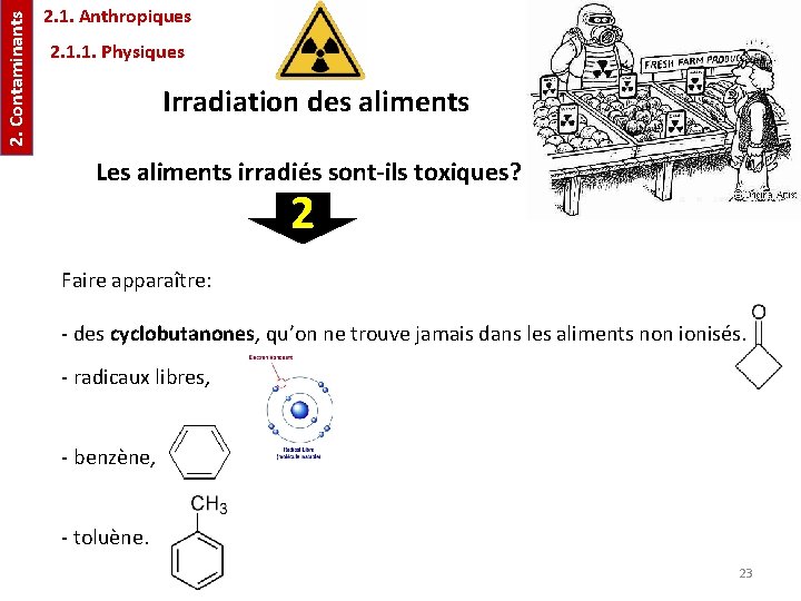 2. Contaminants 2. 1. Anthropiques 2. 1. 1. Physiques Irradiation des aliments Les aliments