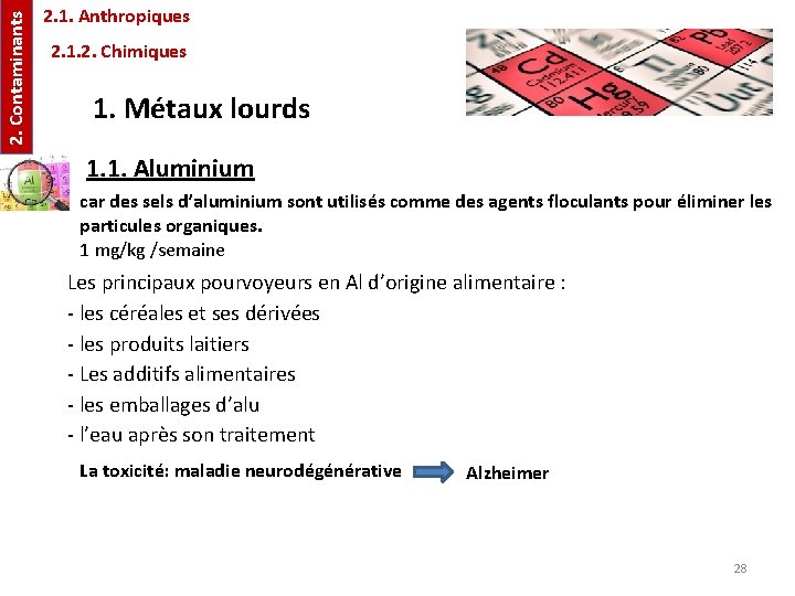 2. Contaminants 2. 1. Anthropiques 2. 1. 2. Chimiques 1. Métaux lourds 1. 1.