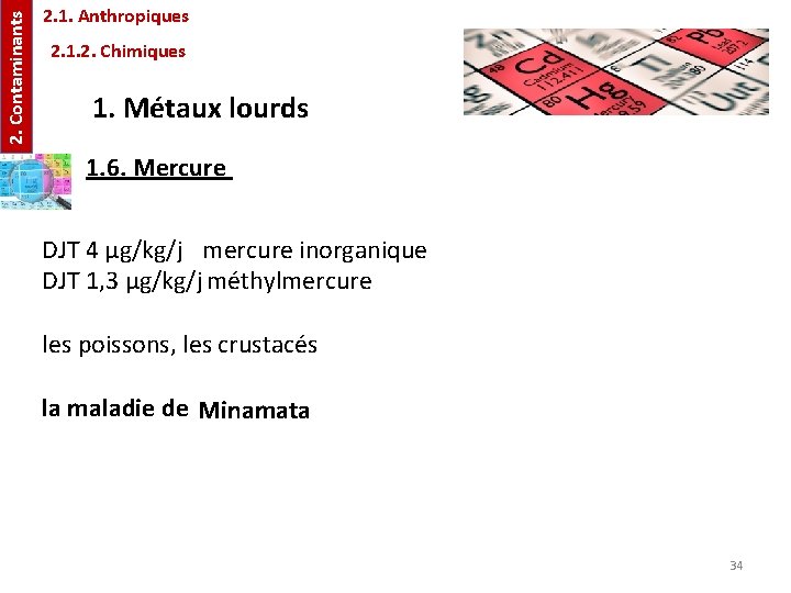 2. Contaminants 2. 1. Anthropiques 2. 1. 2. Chimiques 1. Métaux lourds 1. 6.