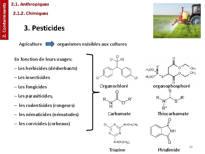 2. Contaminants 2. 1. Anthropiques 2. 1. 2. Chimiques 3. Pesticides Agriculture organismes nuisibles