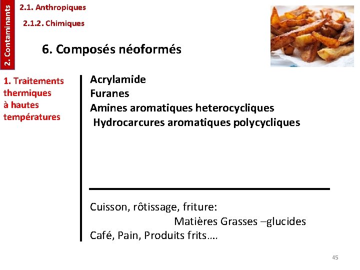 2. Contaminants 2. 1. Anthropiques 2. 1. 2. Chimiques 6. Composés néoformés 1. Traitements