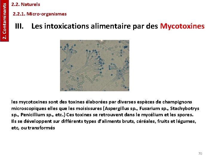 2. Contaminants 2. 2. Naturels 2. 2. 1. Micro-organismes III. Les intoxications alimentaire par