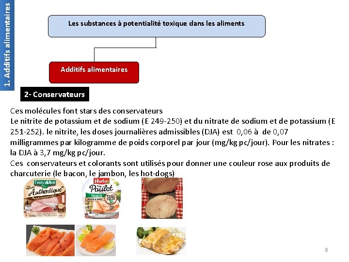 1. Additifs alimentaires Les substances à potentialité toxique dans les aliments Additifs alimentaires 2