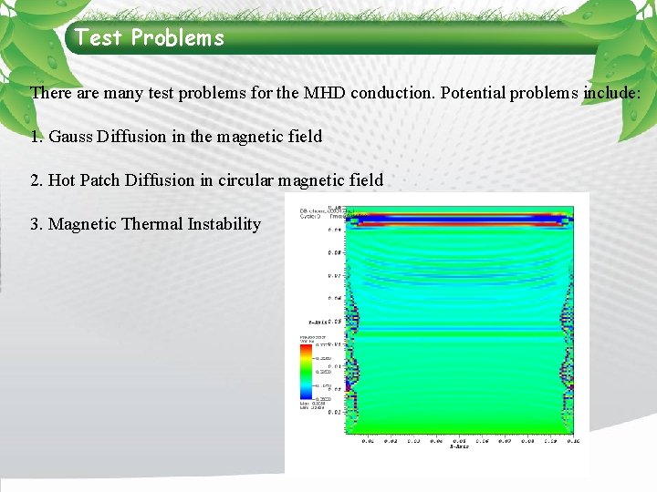 Test Problems There are many test problems for the MHD conduction. Potential problems include: