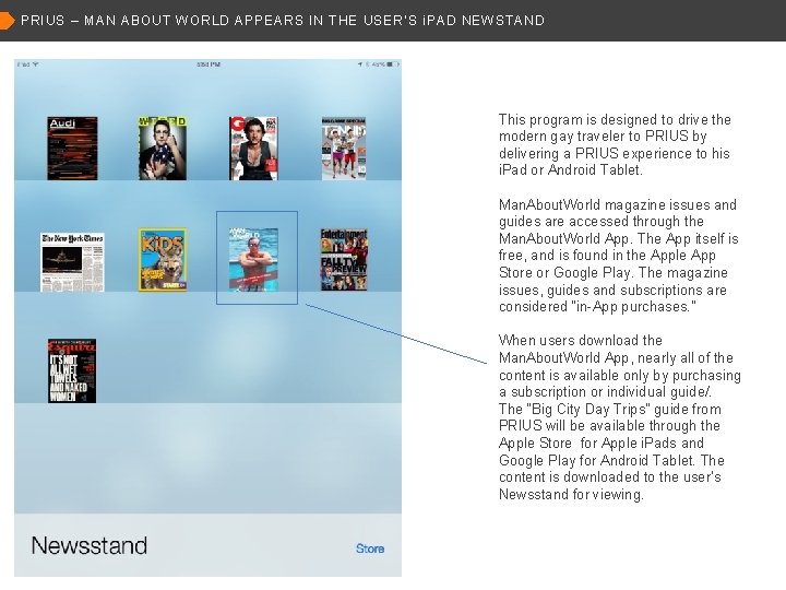 PRIUS – MAN ABOUT WORLD APPEARS IN THE USER’S i. PAD NEWSTAND This program