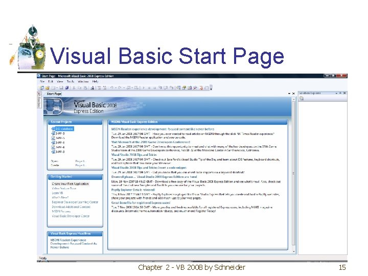 Visual Basic Start Page Chapter 2 - VB 2008 by Schneider 15 