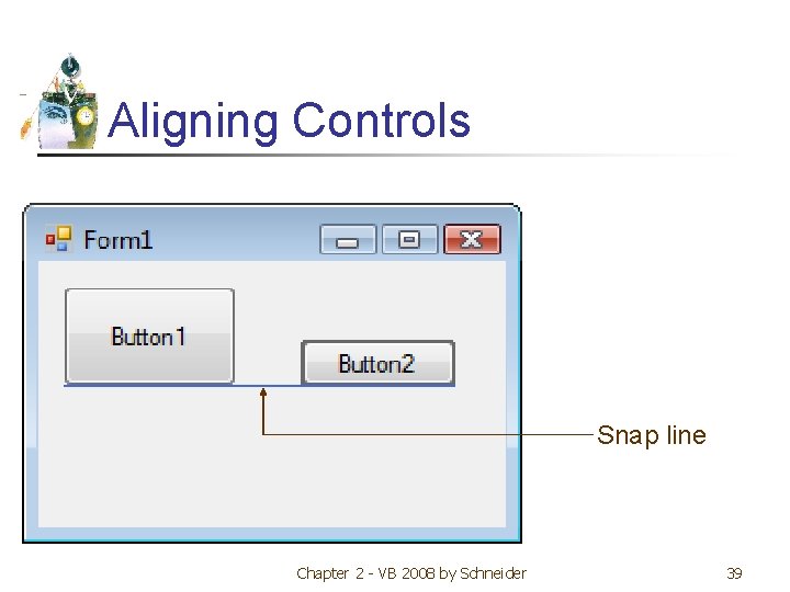 Aligning Controls Snap line Chapter 2 - VB 2008 by Schneider 39 