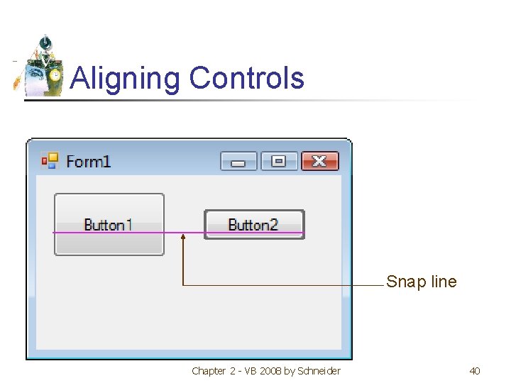 Aligning Controls Snap line Chapter 2 - VB 2008 by Schneider 40 