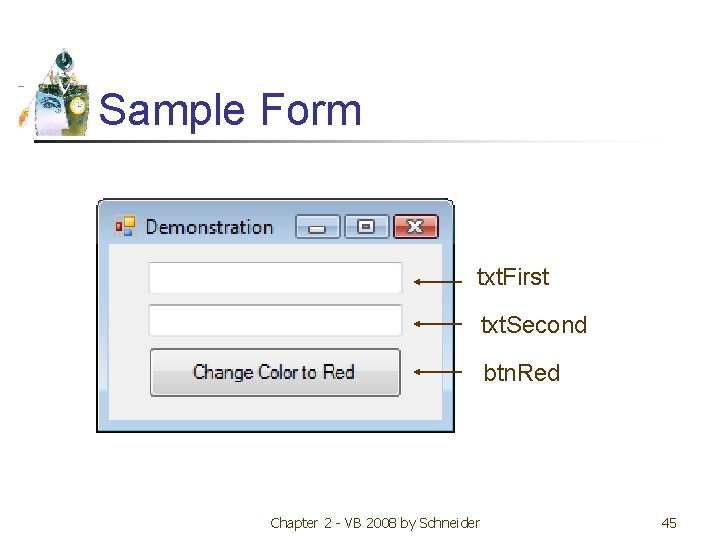 Sample Form txt. First txt. Second btn. Red Chapter 2 - VB 2008 by