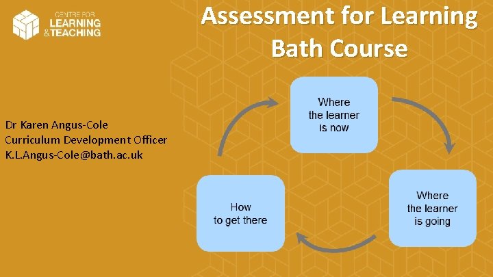 Assessment for Learning Bath Course Dr Karen Angus-Cole Curriculum Development Officer K. L. Angus-Cole@bath.