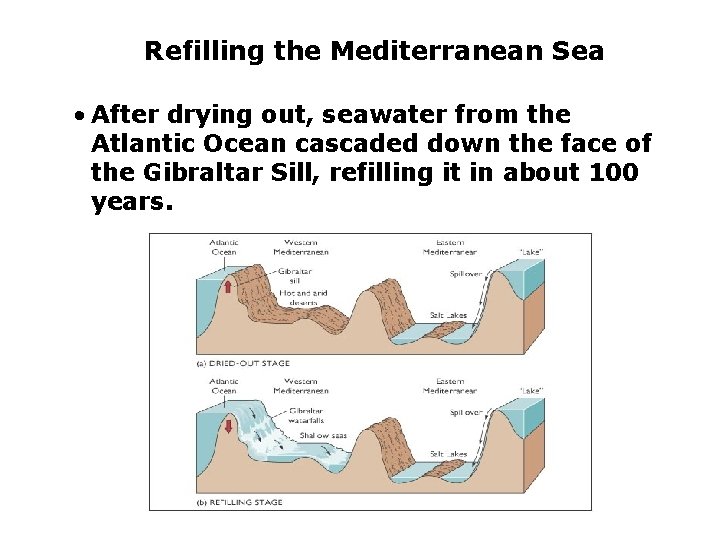 Refilling the Mediterranean Sea • After drying out, seawater from the Atlantic Ocean cascaded