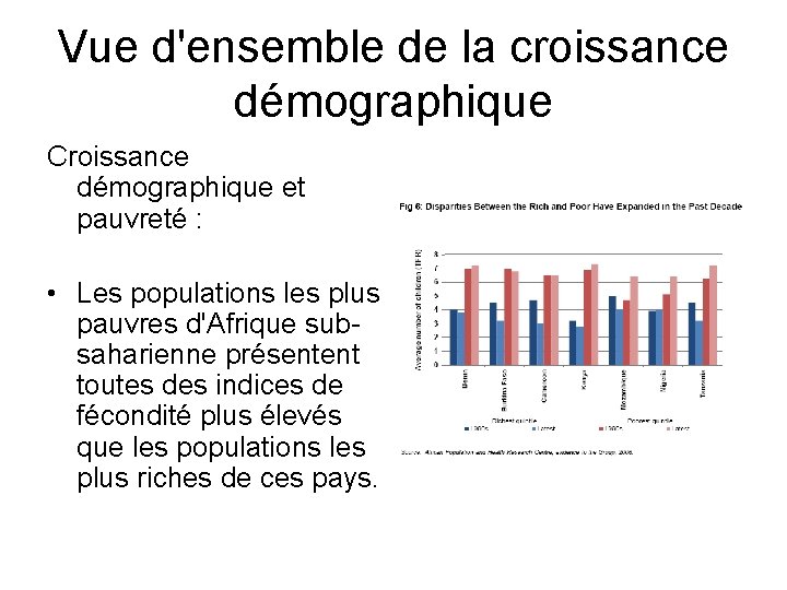 Vue d'ensemble de la croissance démographique Croissance démographique et pauvreté : • Les populations