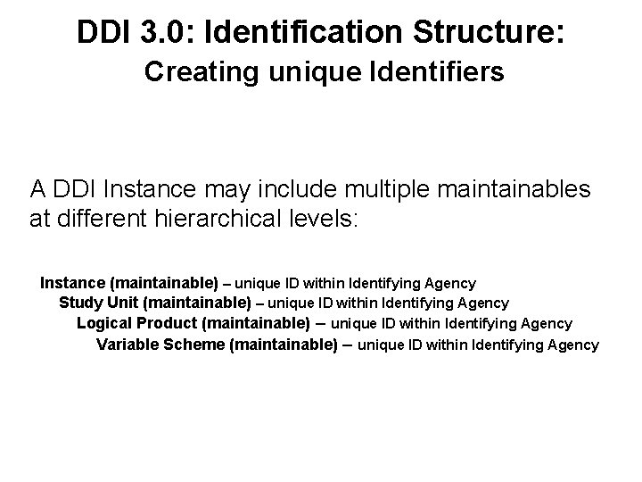 DDI 3. 0: Identification Structure: Creating unique Identifiers A DDI Instance may include multiple