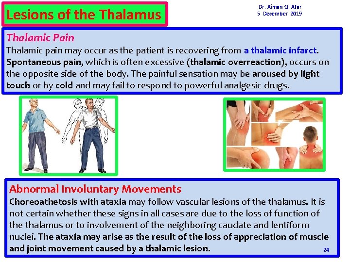 Lesions of the Thalamus Dr. Aiman Q. Afar 5 December 2019 Thalamic Pain Thalamic