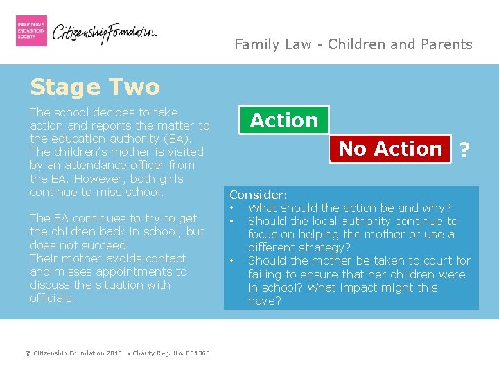 Family Law - Children and Parents Stage Two The school decides to take action