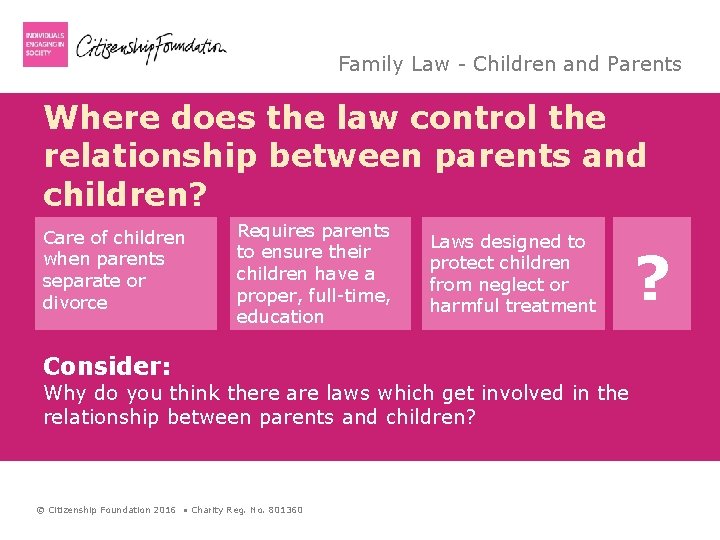 Family Law - Children and Parents Where does the law control the relationship between