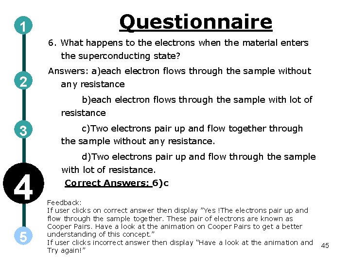 1 Questionnaire 6. What happens to the electrons when the material enters the superconducting