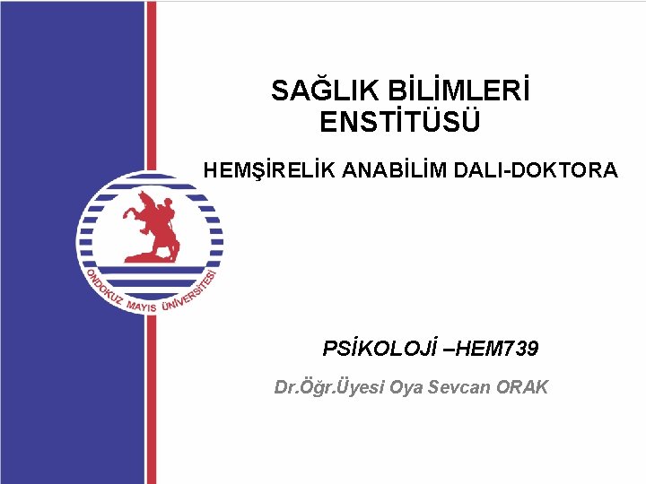 SAĞLIK BİLİMLERİ ENSTİTÜSÜ HEMŞİRELİK ANABİLİM DALI-DOKTORA PSİKOLOJİ –HEM 739 Dr. Öğr. Üyesi Oya Sevcan