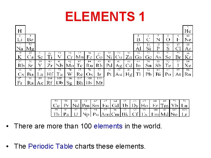 The Periodic Table ELEMENTS 1 There are more