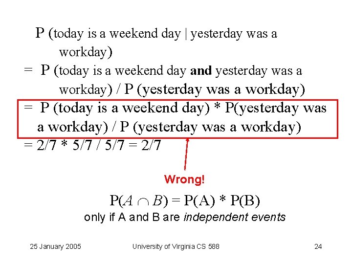 P (today is a weekend day | yesterday was a workday) = P (today