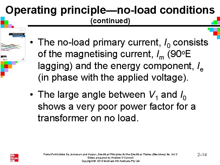 Operating principle—no-load conditions (continued) • The no-load primary current, I 0 consists of the Operating principle—no-load conditions (continued) • The no-load primary current, I 0 consists of the