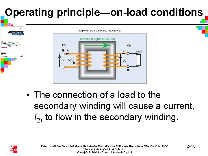 Operating principle—on-load conditions • The connection of a load to the secondary winding will Operating principle—on-load conditions • The connection of a load to the secondary winding will
