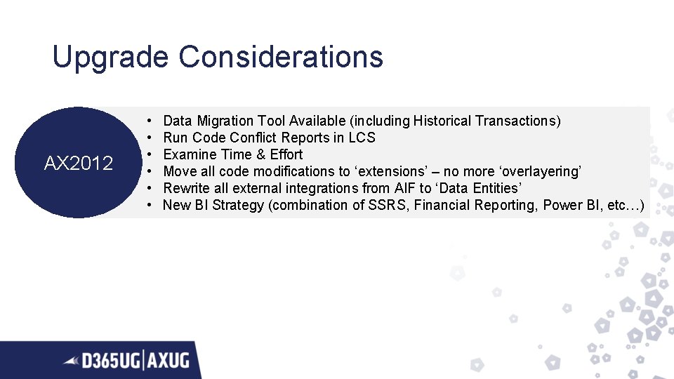 Upgrade Considerations AX 2012 • • • Data Migration Tool Available (including Historical Transactions)