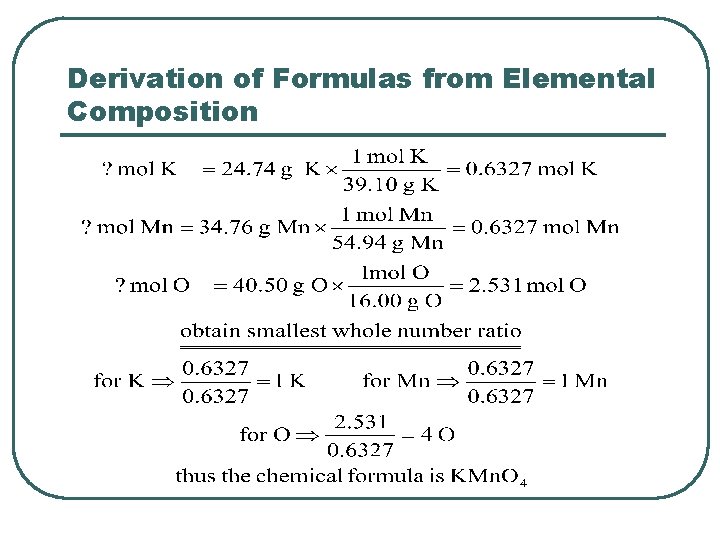 Derivation of Formulas from Elemental Composition 