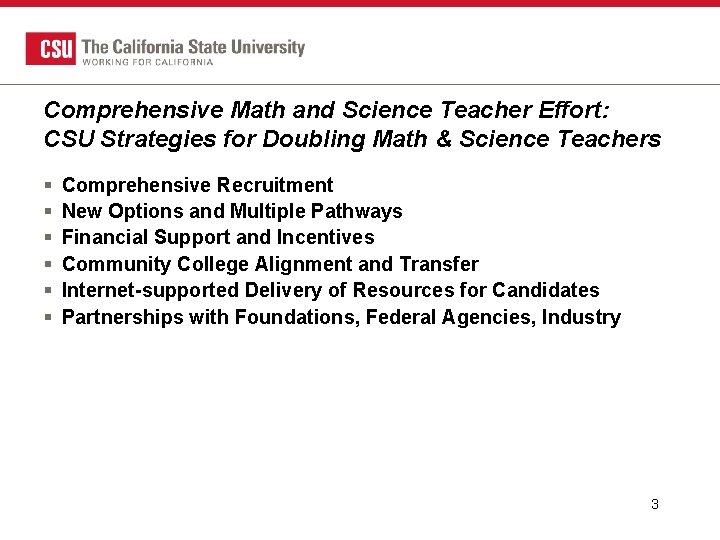 Comprehensive Math and Science Teacher Effort: CSU Strategies for Doubling Math & Science Teachers