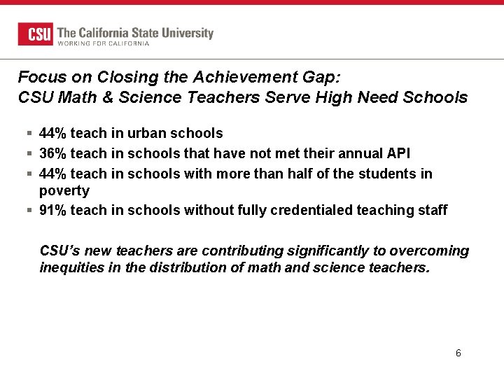 Focus on Closing the Achievement Gap: CSU Math & Science Teachers Serve High Need