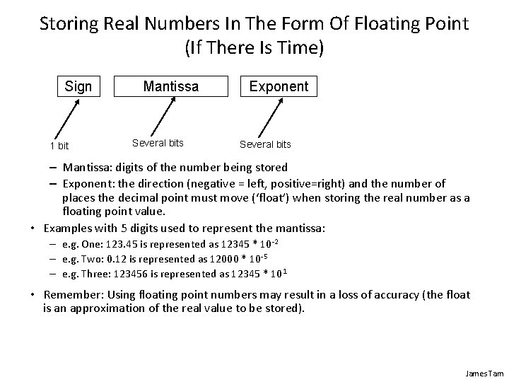 Storing Real Numbers In The Form Of Floating Point (If There Is Time) Sign