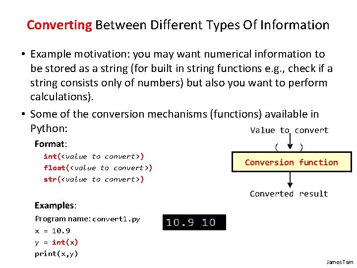 Converting Between Different Types Of Information • Example motivation: you may want numerical information