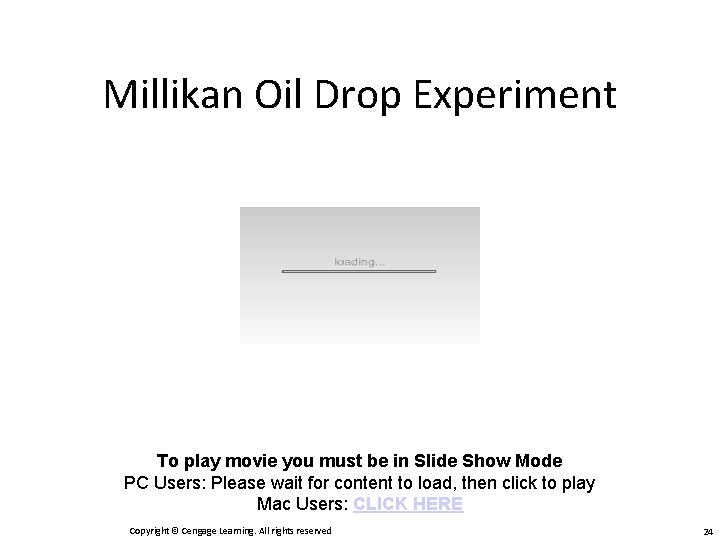 Millikan Oil Drop Experiment To play movie you must be in Slide Show Mode