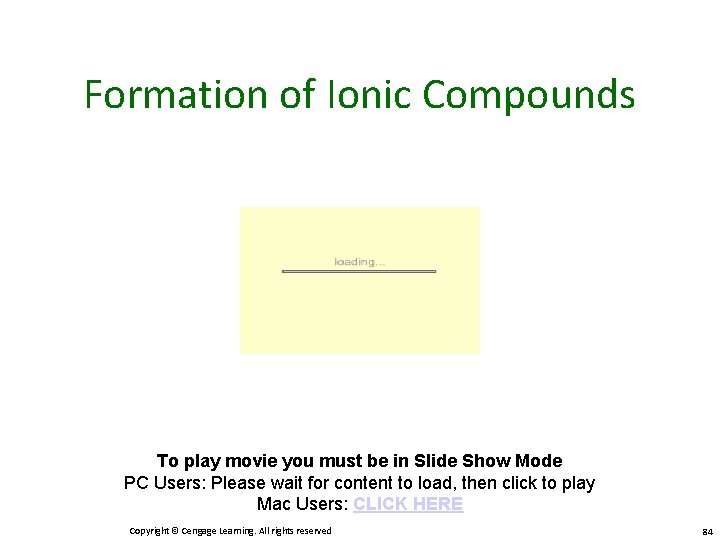 Formation of Ionic Compounds To play movie you must be in Slide Show Mode