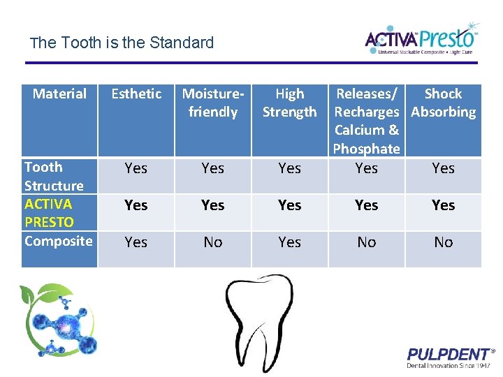 The Tooth is the Standard Material Esthetic Moisturefriendly High Strength Tooth Structure ACTIVA PRESTO