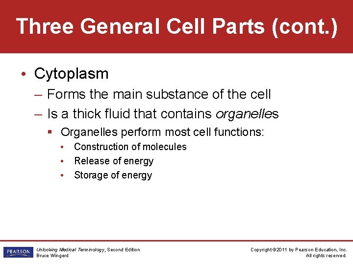 Three General Cell Parts (cont. ) • Cytoplasm – Forms the main substance of