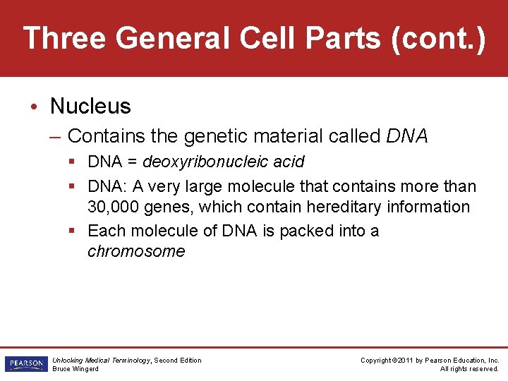 Three General Cell Parts (cont. ) • Nucleus – Contains the genetic material called