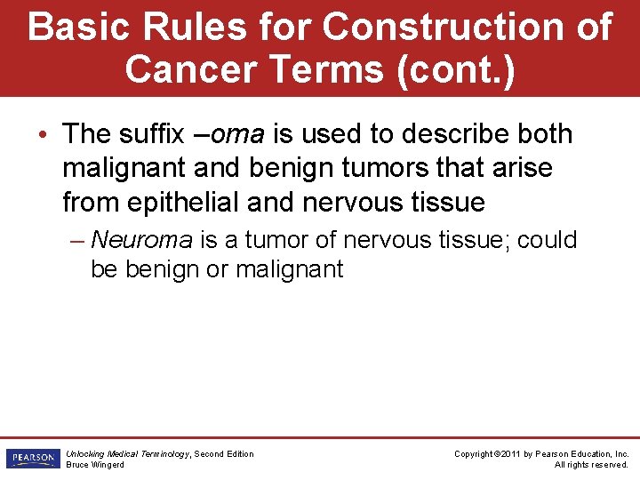 Basic Rules for Construction of Cancer Terms (cont. ) • The suffix –oma is