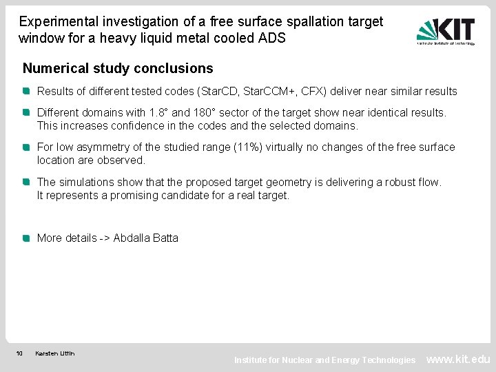 Experimental investigation of a free surface spallation target window for a heavy liquid metal