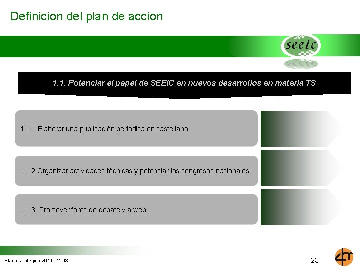 Definicion del plan de accion 1. 1. Potenciar el papel de SEEIC en nuevos