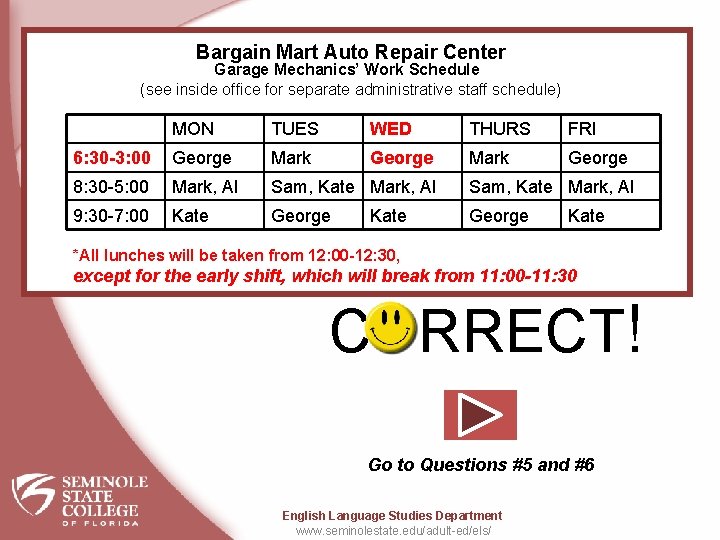 Bargain Mart Auto Repair Center Garage Mechanics’ Work Schedule (see inside office for separate