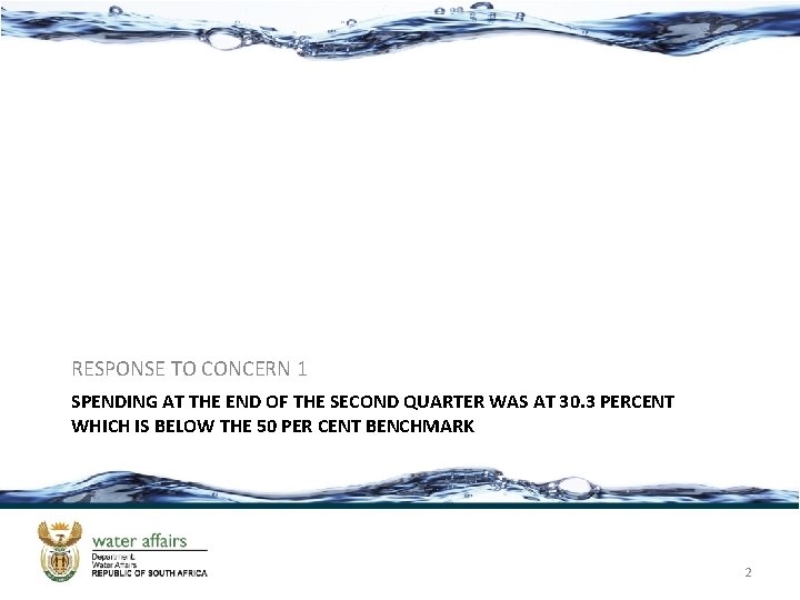 RESPONSE TO CONCERN 1 SPENDING AT THE END OF THE SECOND QUARTER WAS AT