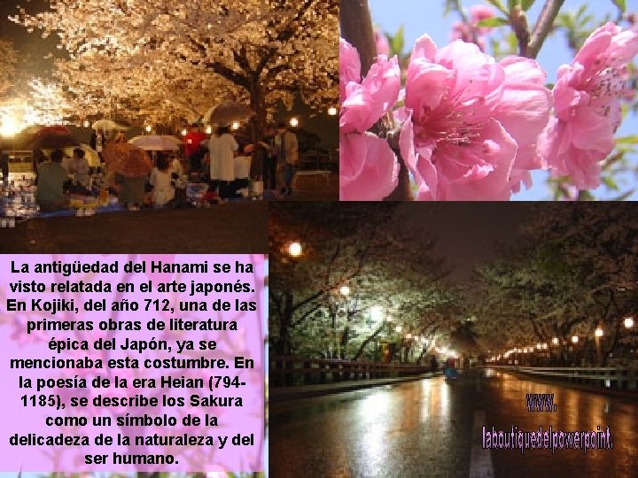 La antigüedad del Hanami se ha visto relatada en el arte japonés. En Kojiki,