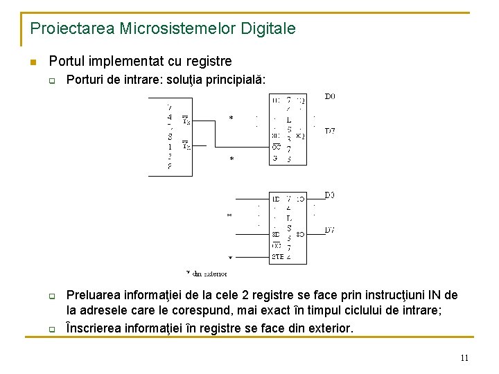 Proiectarea Microsistemelor Digitale n Portul implementat cu registre q q q Porturi de intrare: